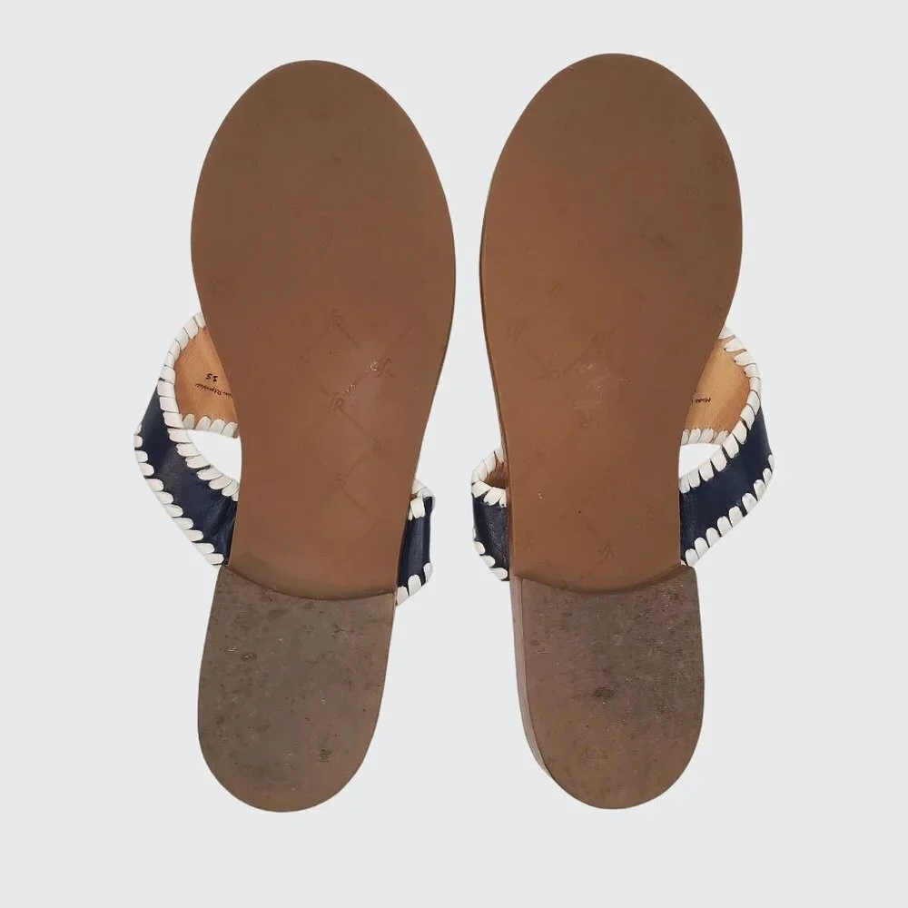 EUC Jack Rogers Alana Tassel Thong Sandal Navy White Leather Women's Size 8.5M - Picture 5 of 10